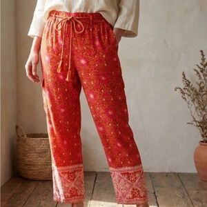 Sundance Red Printed Braided Drawstring Cargo Pants Cotton Lightweight Boho XXL
